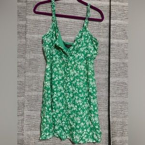 Green/White Floral Print Mini Dress